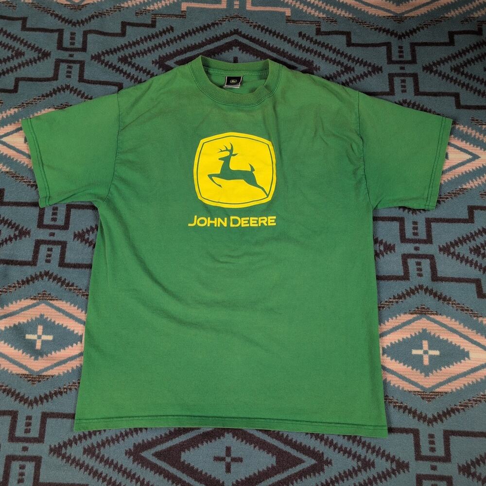 Vintage John Deere Tractor T Shirt Mens Large Green Farmer Blue Collar